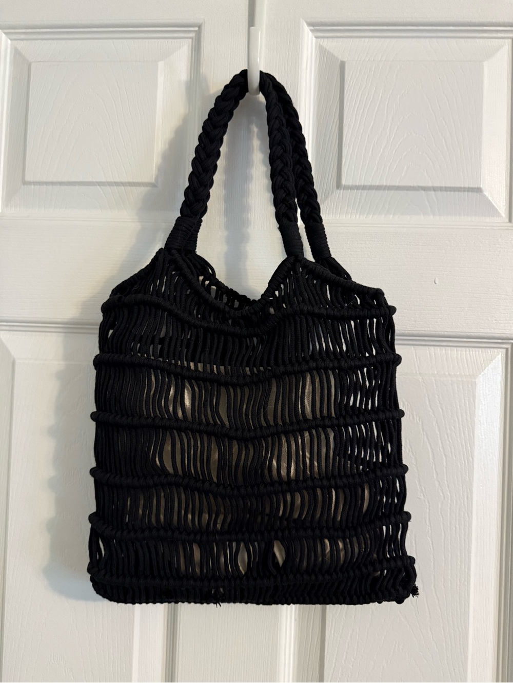 Braided Rope Knit Tote Bag in Black